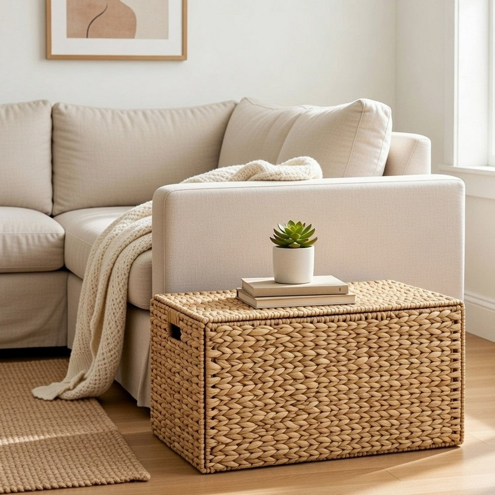 Jom Storage Trunk Basket with Lid | 27" Light Brown Hyacinth Woven