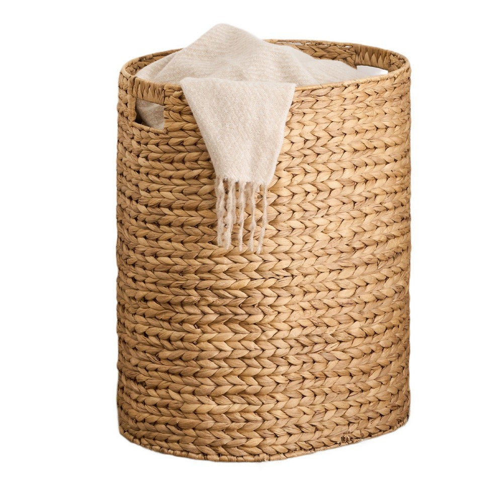 Jom Laundry Hamper | Arrow Weave Light Brown Hyacinth Basket | 22" Oval