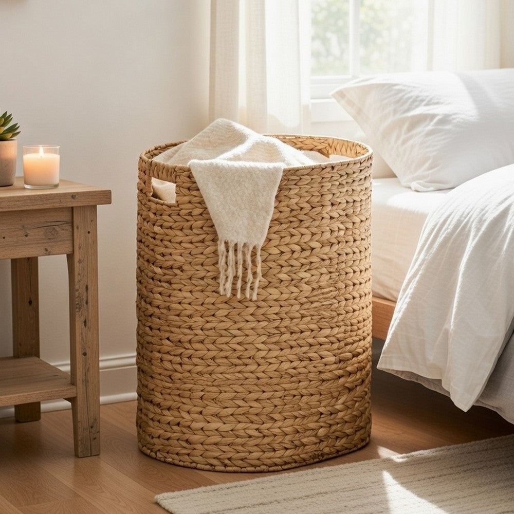 Jom Laundry Hamper | Arrow Weave Light Brown Hyacinth Basket | 22" Oval