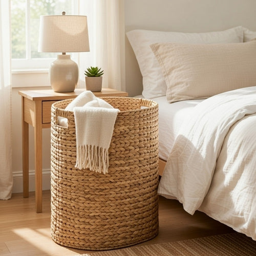 Jom Laundry Hamper | Arrow Weave Light Brown Hyacinth Basket | 22" Oval