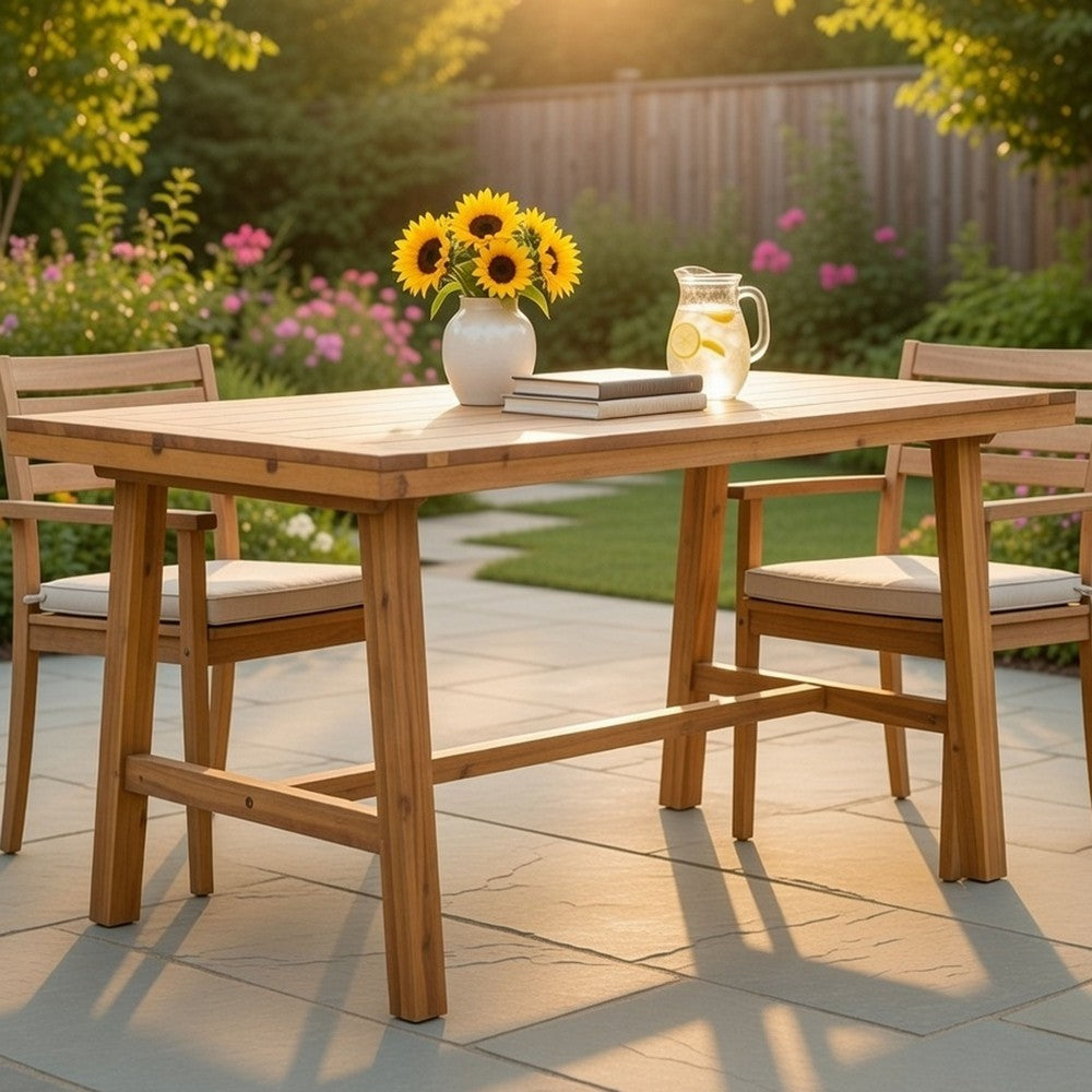 Mery Outdoor Dining Table | 59" Slatted Top | Brown Acacia Wood