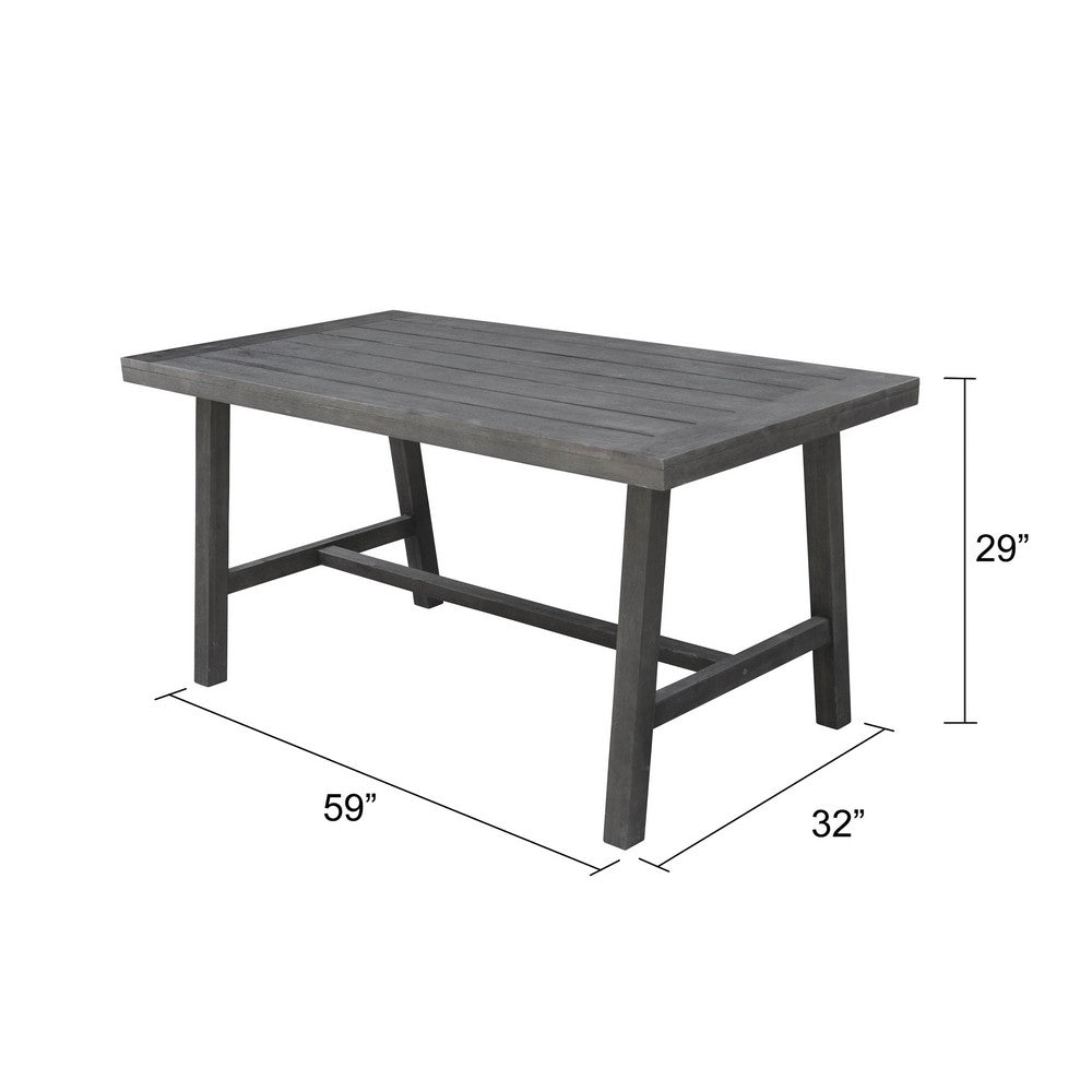 Mery Outdoor Dining Table | 59" Slatted Top | Gray Washed Acacia Wood