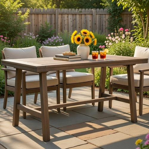 Mery Outdoor Dining Table | 59" Slatted Top | Gray Washed Acacia Wood