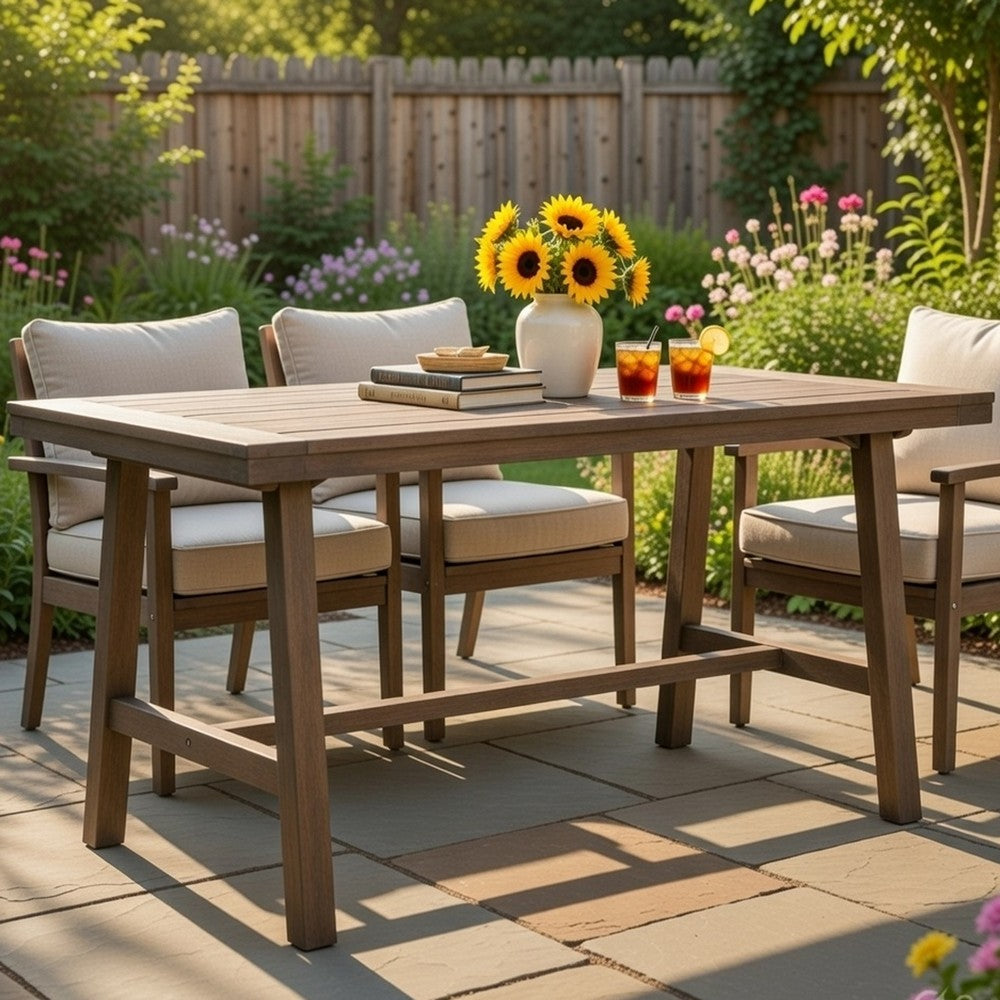 Mery Outdoor Dining Table | 59" Slatted Top | Gray Washed Acacia Wood