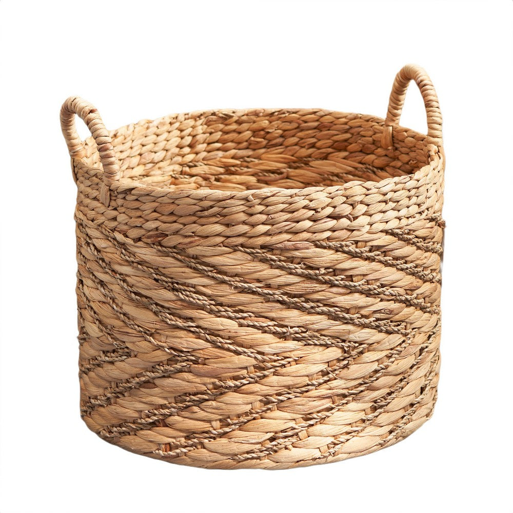 Storage Basket with Handles | Light Brown Hyacinth Woven | 15" Round