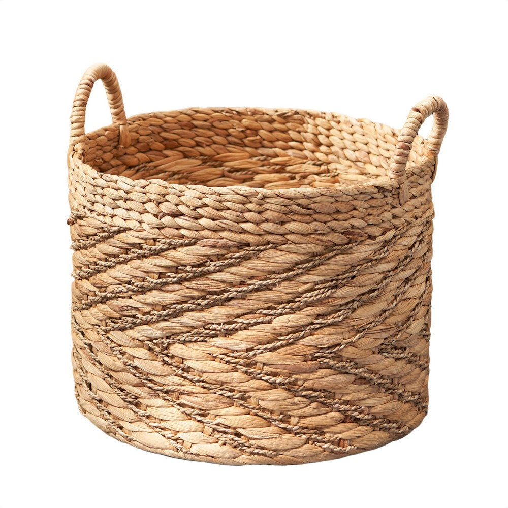 Storage Basket with Handles | Light Brown Hyacinth Woven | 15" Round