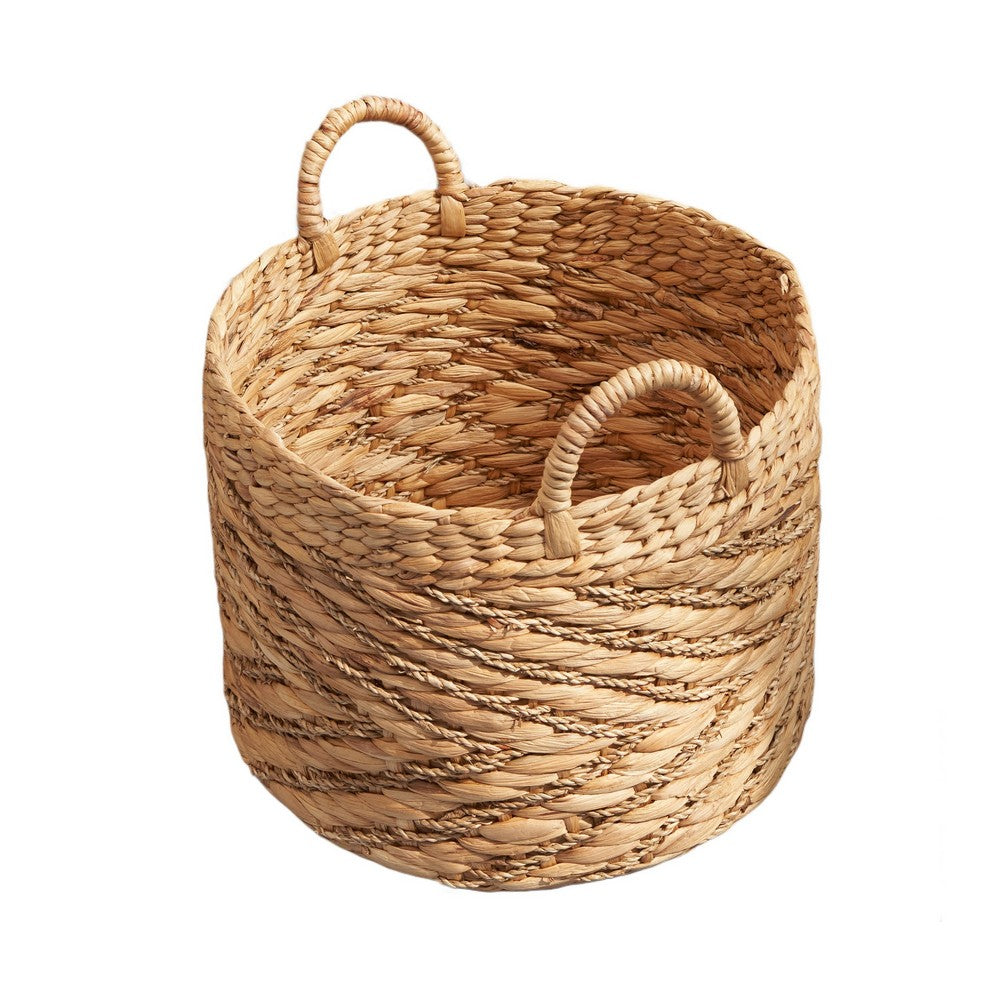 Storage Basket with Handles | Light Brown Hyacinth Woven | 15" Round