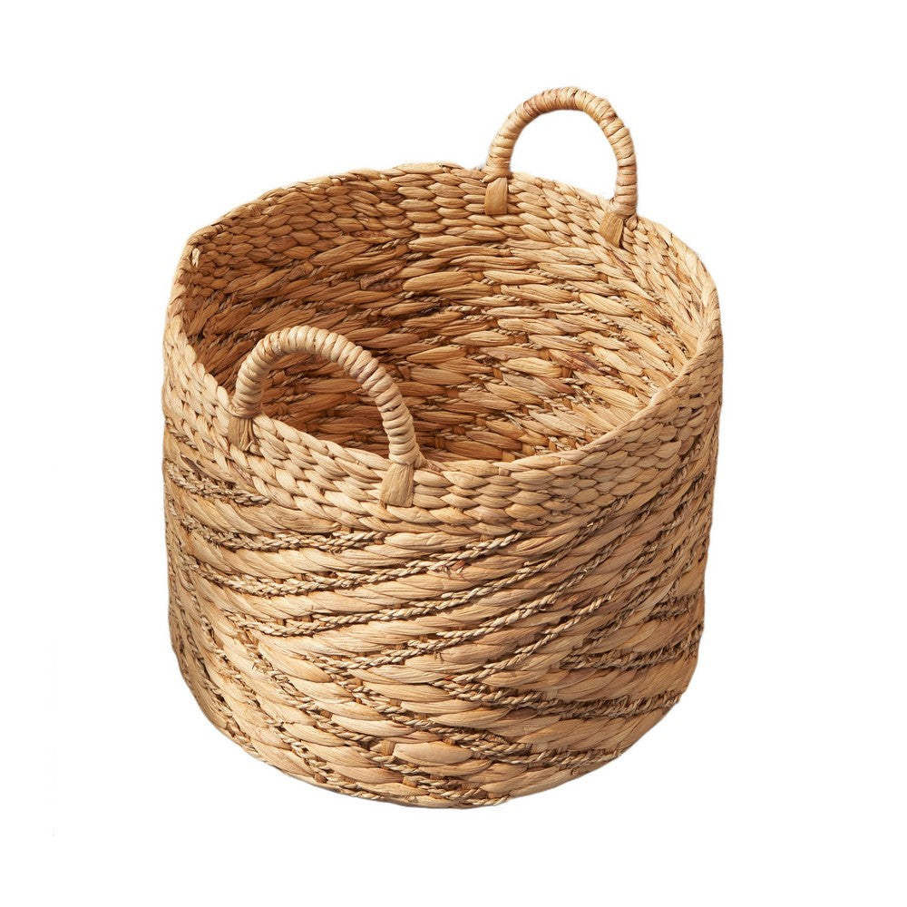 Storage Basket with Handles | Light Brown Hyacinth Woven | 15" Round