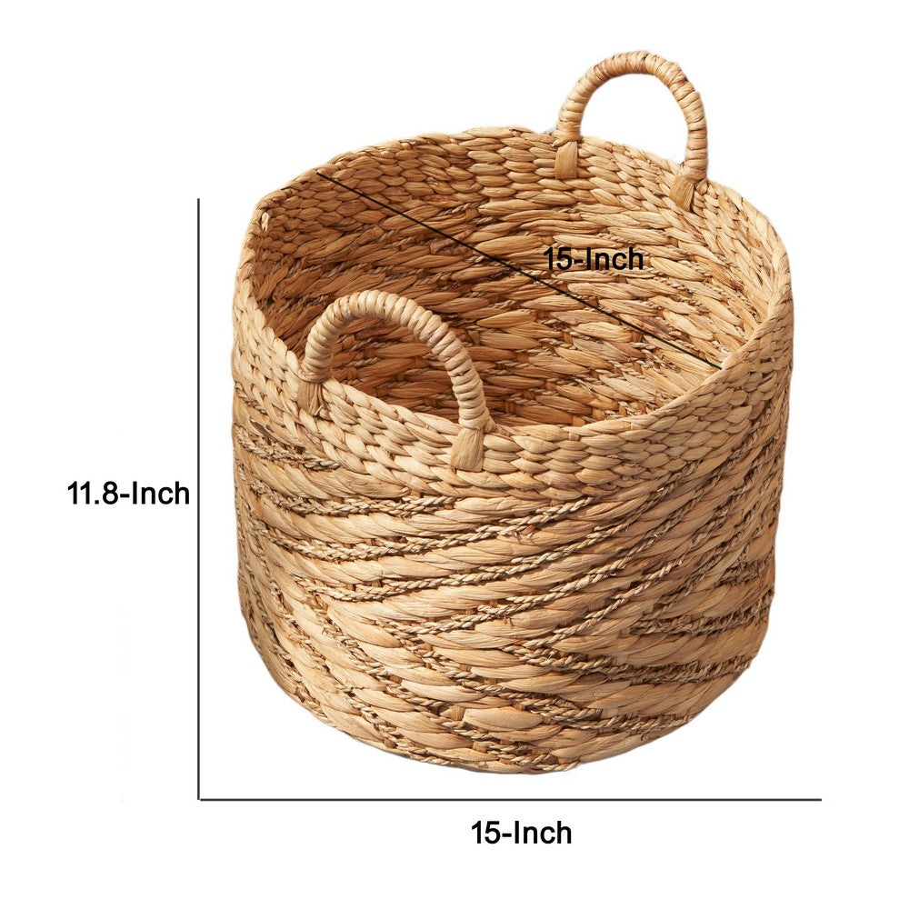 Storage Basket with Handles | Light Brown Hyacinth Woven | 15" Round