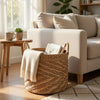 Storage Basket with Handles | Light Brown Hyacinth Woven | 15" Round