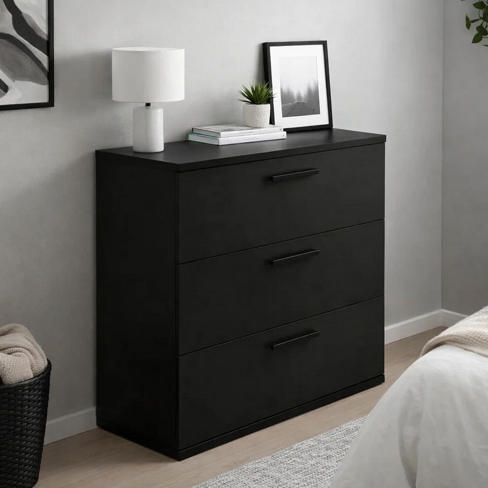 Moru Modular Oversize Dresser Chest | 3 Deep Drawers | Modern Black Wood