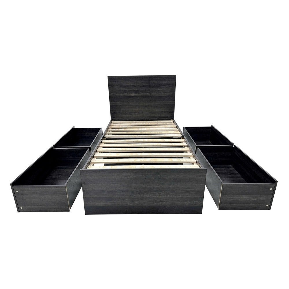 Roby Twin Bed | 4 Storage Drawers Adjustable Headboard Shelves | Dark Gray