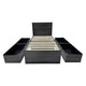 Roby Twin Bed | 4 Storage Drawers Adjustable Headboard Shelves | Dark Gray