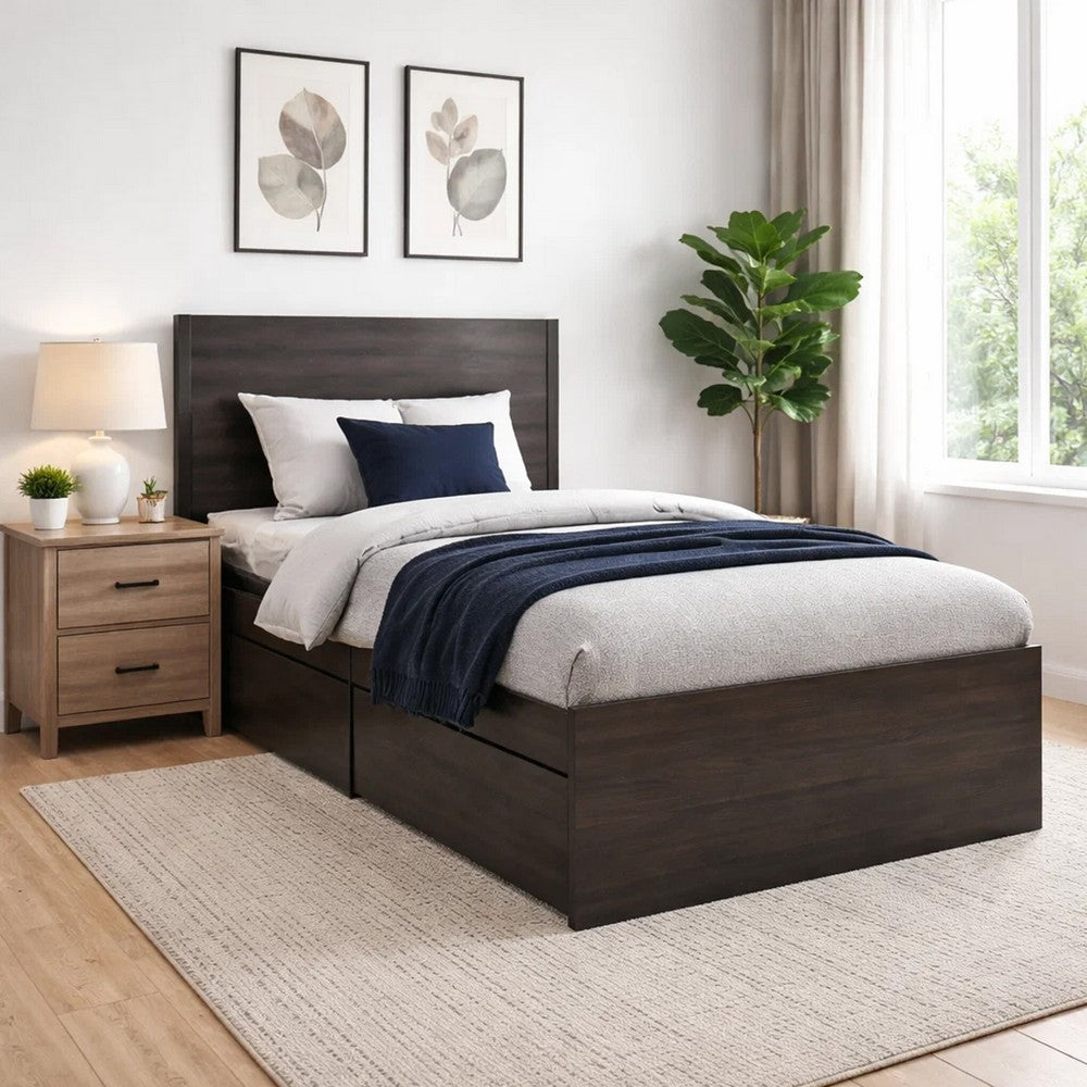 Roby Twin Bed | 4 Storage Drawers Adjustable Headboard Shelves | Dark Gray