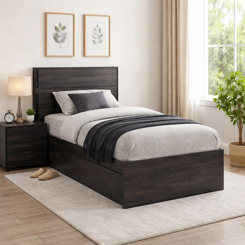 Roby Twin Bed | 4 Storage Drawers Adjustable Headboard Shelves | Dark Gray