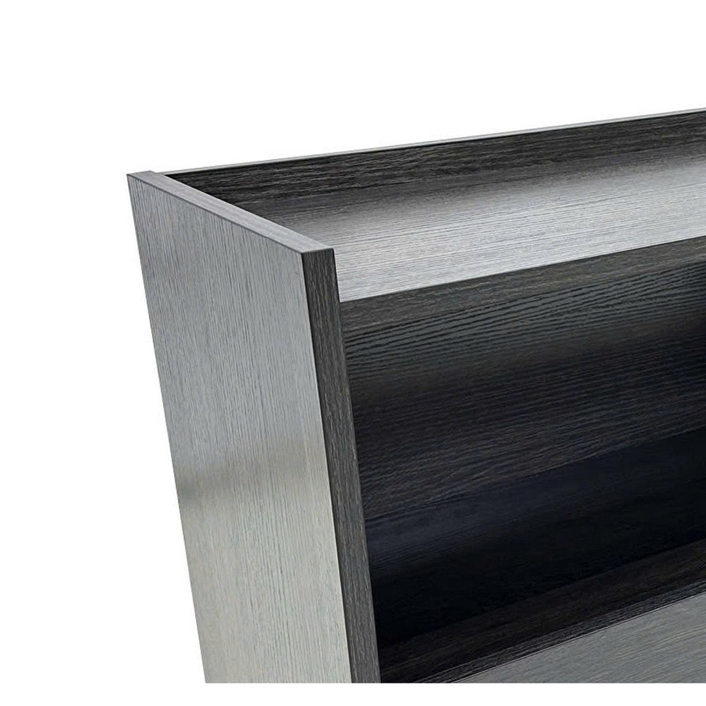 Roby Nightstand | Raised Border Top | Storage Shelf & Drawer | Dark Gray