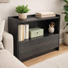 Roby Nightstand | Raised Border Top | Storage Shelf & Drawer | Dark Gray