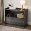 Roby Nightstand | Raised Border Top | Storage Shelf & Drawer | Dark Gray
