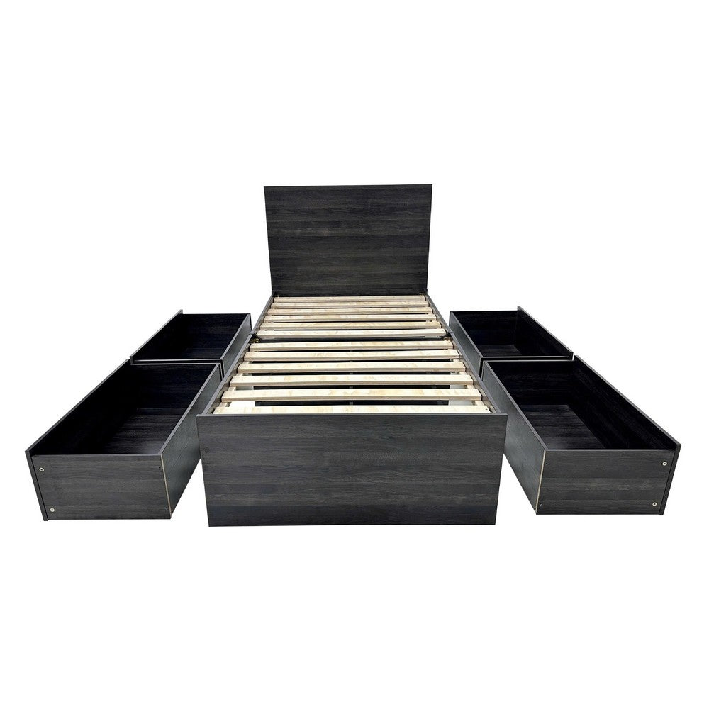 Roby 2pc Twin Bed & Nightstand Set | 5 Drawers | Shelves | Dark Gray