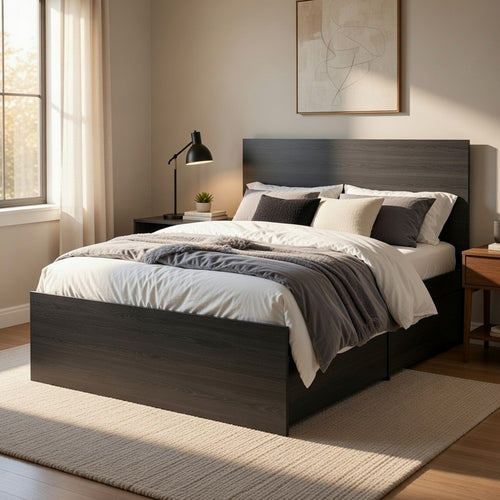 Roby 2pc Twin Bed & Nightstand Set | 5 Drawers | Shelves | Dark Gray