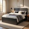 Roby 2pc Twin Bed & Nightstand Set | 5 Drawers | Shelves | Dark Gray