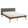 Hena Queen Size Bed | Dark Gray Upholstered Headboard | Chestnut Brown