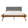 Hena Queen Size Bed | Dark Gray Upholstered Headboard | Chestnut Brown