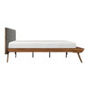 Hena Queen Size Bed | Dark Gray Upholstered Headboard | Chestnut Brown