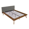 Hena Queen Size Bed | Dark Gray Upholstered Headboard | Chestnut Brown