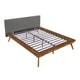 Hena Queen Size Bed | Dark Gray Upholstered Headboard | Chestnut Brown