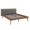 Hena Queen Size Bed | Dark Gray Upholstered Headboard | Chestnut Brown