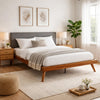 Hena Queen Size Bed | Dark Gray Upholstered Headboard | Chestnut Brown
