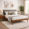 Hena Queen Size Bed | Dark Gray Upholstered Headboard | Chestnut Brown
