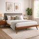 Hena Queen Size Bed | Dark Gray Upholstered Headboard | Chestnut Brown