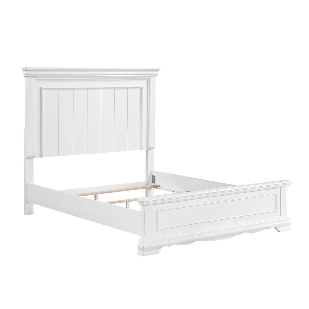 Jena Queen Size Bed | Paneled Frame Moldings | New Age Farmhouse White