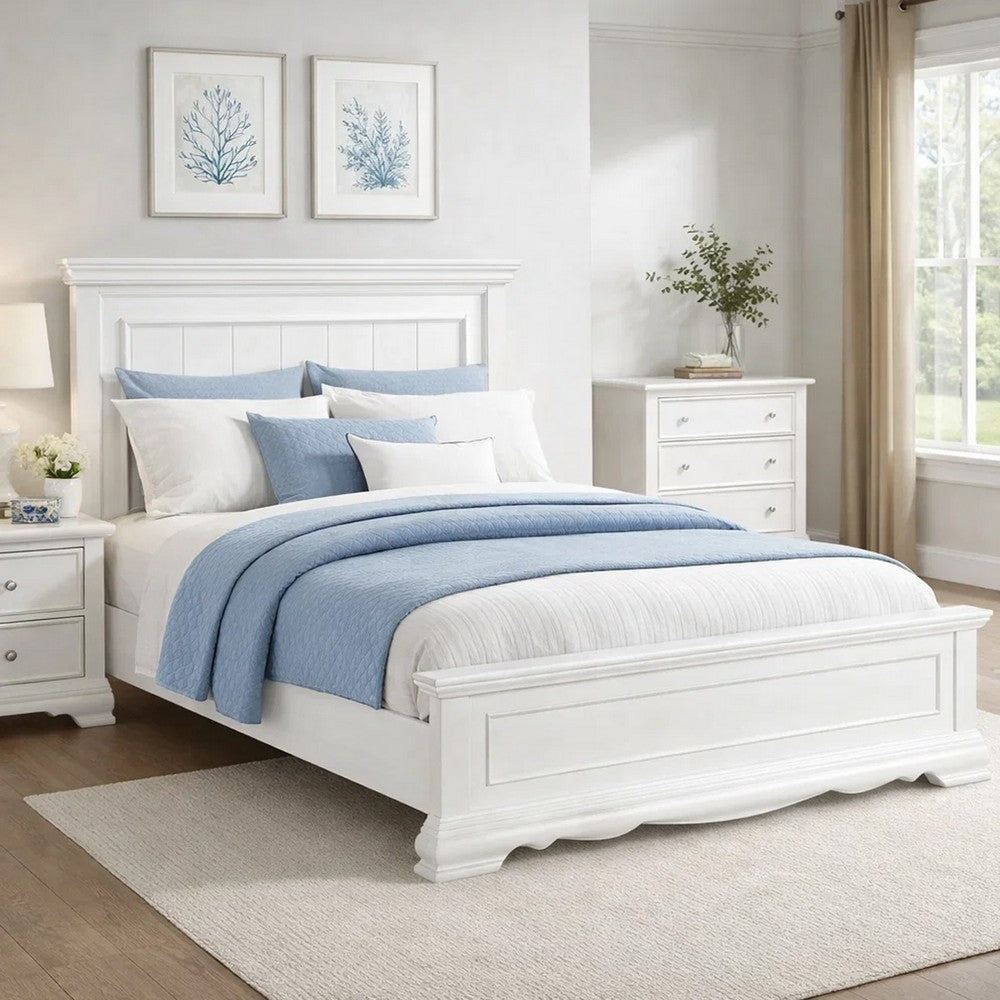 Jena Queen Size Bed | Paneled Frame Moldings | New Age Farmhouse White
