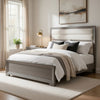 Ova Queen Size Bed | Wide Channel Tufted Upholstery | Gray Oak Veneer