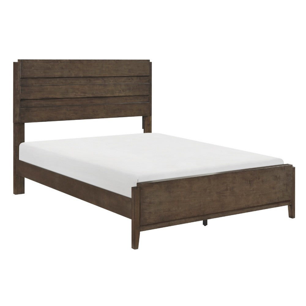 Eme Queen Size Bed | Slatted Headboard | Classic Dark Walnut Brown Frame