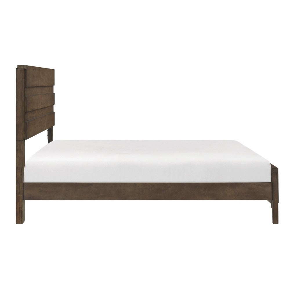Eme Queen Size Bed | Slatted Headboard | Classic Dark Walnut Brown Frame