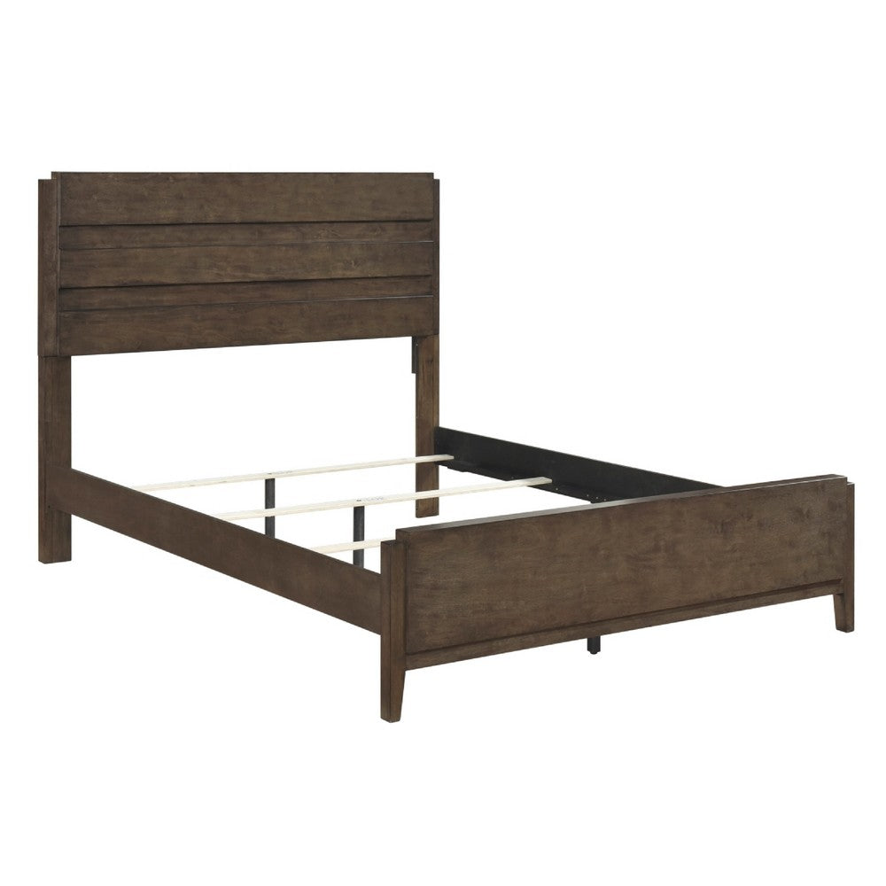 Eme Queen Size Bed | Slatted Headboard | Classic Dark Walnut Brown Frame