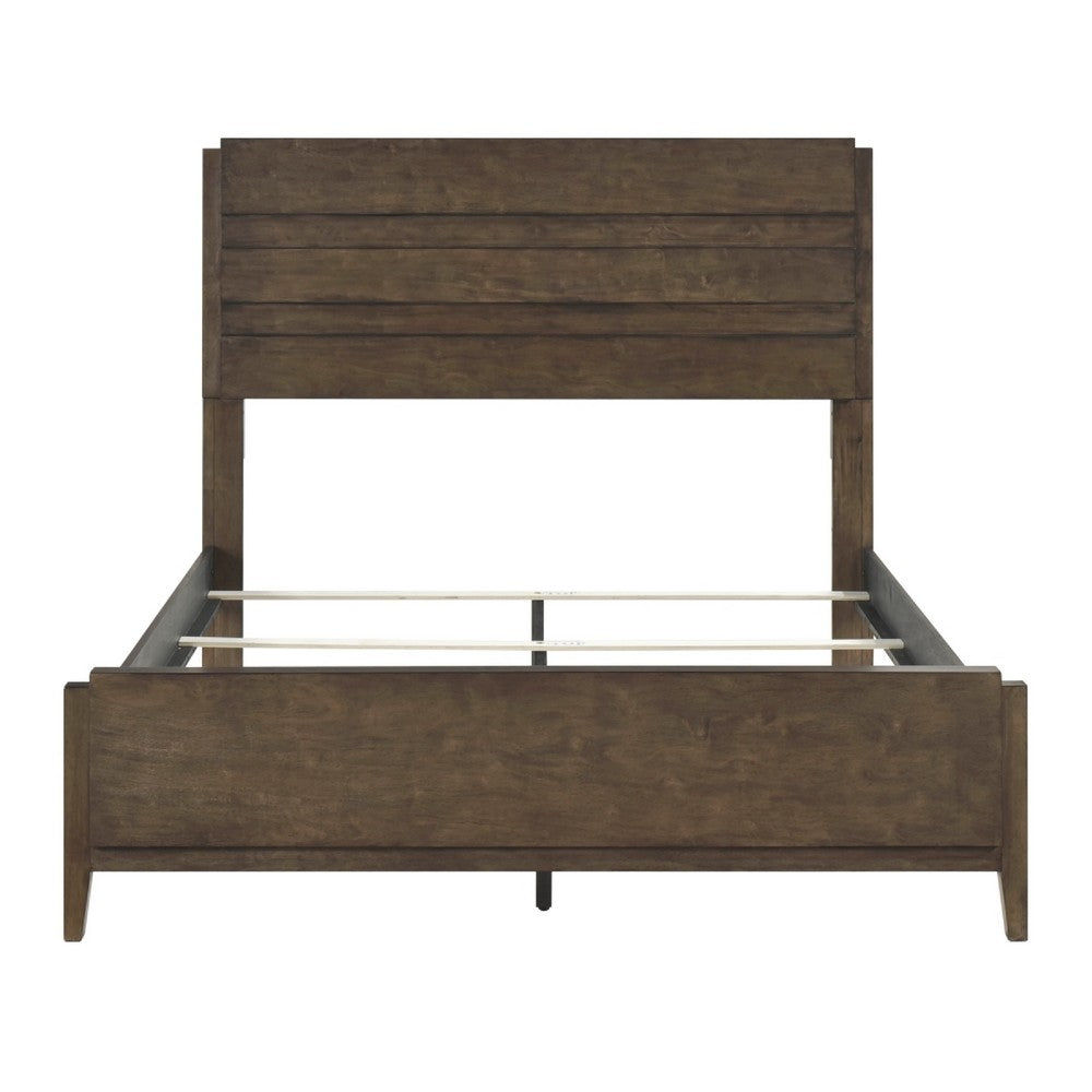 Eme Queen Size Bed | Slatted Headboard | Classic Dark Walnut Brown Frame