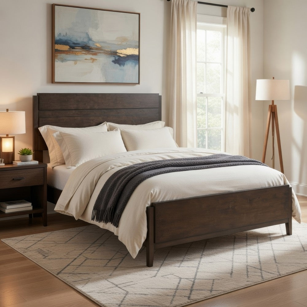 Eme Queen Size Bed | Slatted Headboard | Classic Dark Walnut Brown Frame