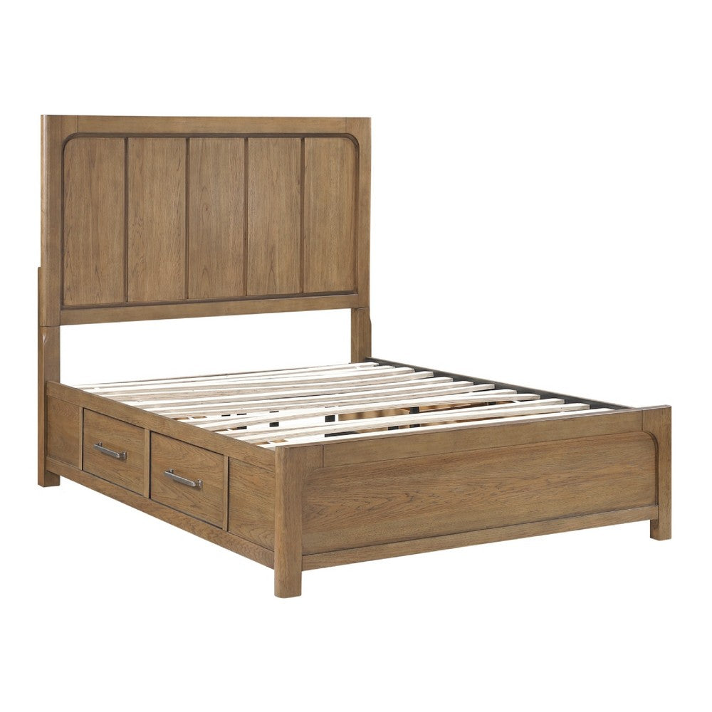 Cery Queen Size Storage Bed | 4 Side Drawers | Light Brown Hickory Veneer