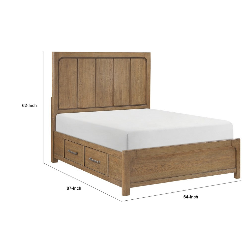 Cery Queen Size Storage Bed | 4 Side Drawers | Light Brown Hickory Veneer