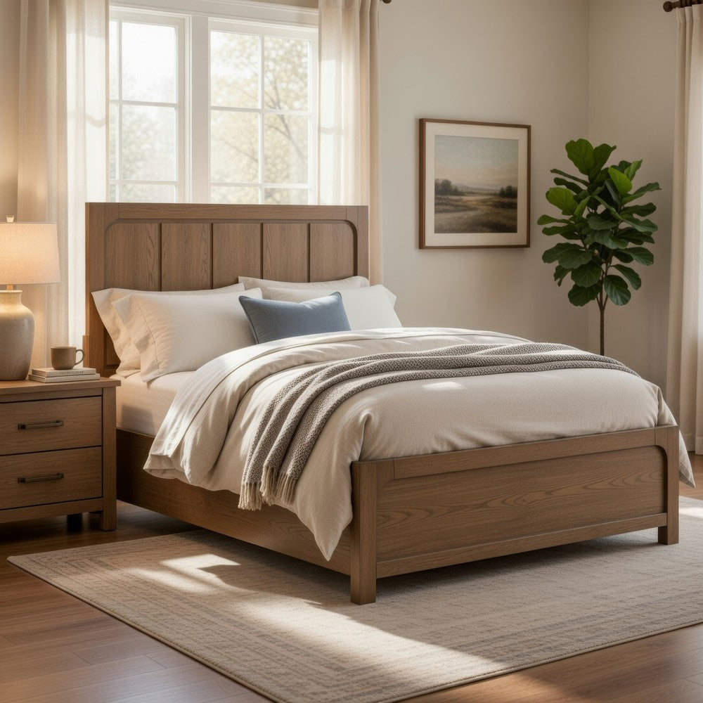 Cery Queen Size Storage Bed | 4 Side Drawers | Light Brown Hickory Veneer
