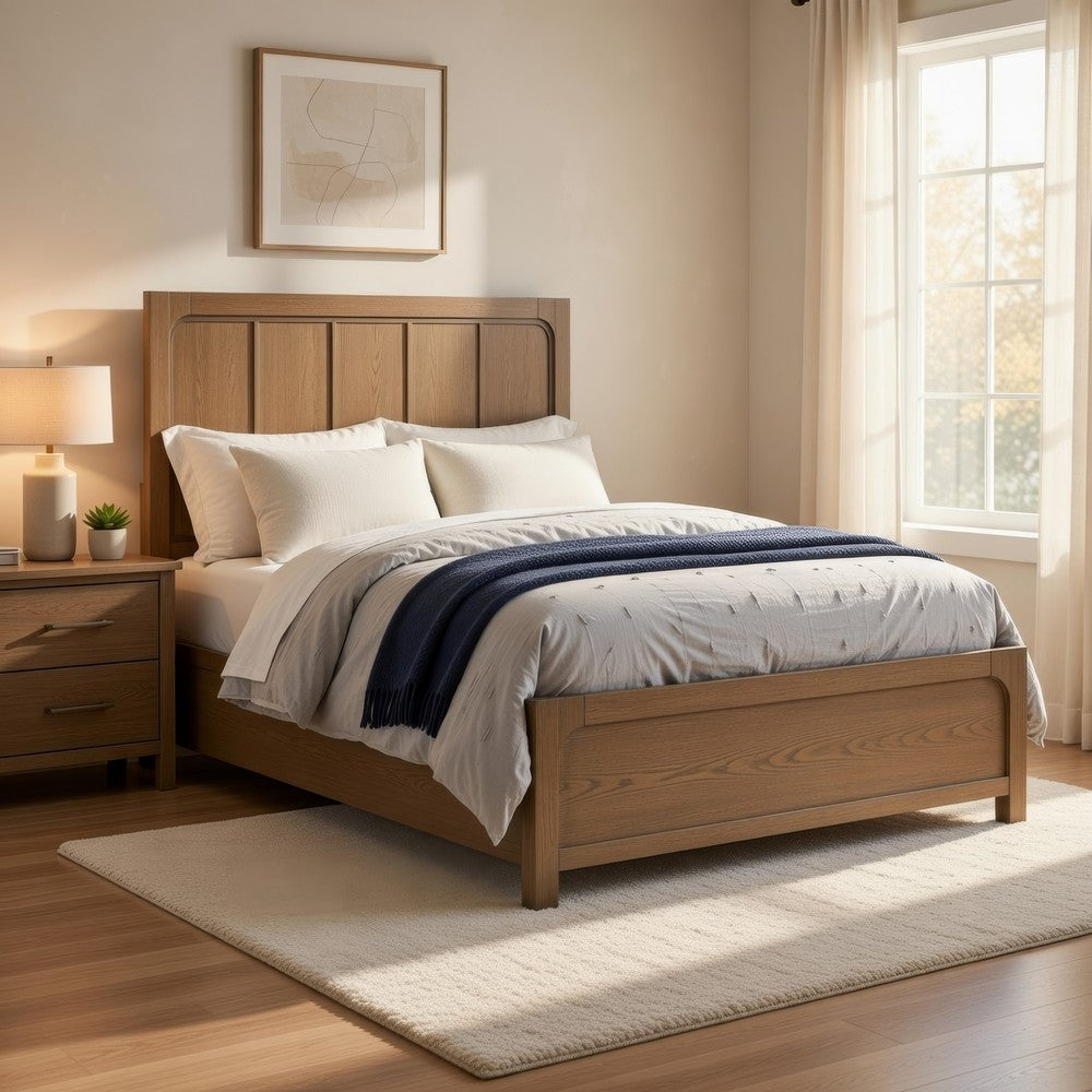 Cery Queen Size Storage Bed | 4 Side Drawers | Light Brown Hickory Veneer