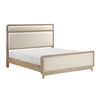 Wily Queen Size Bed | Cream Beige Chenille Upholstery | Natural Brown