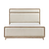 Wily Queen Size Bed | Cream Beige Chenille Upholstery | Natural Brown
