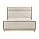 Wily Queen Size Bed | Cream Beige Chenille Upholstery | Natural Brown