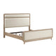 Wily Queen Size Bed | Cream Beige Chenille Upholstery | Natural Brown